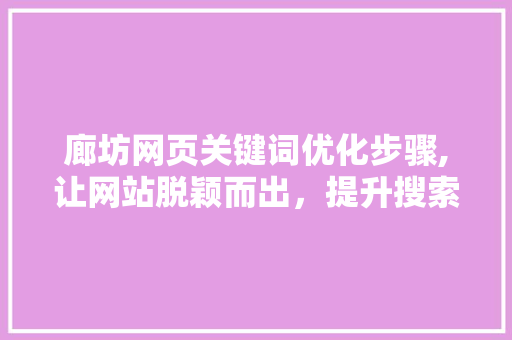 廊坊网页关键词优化步骤,让网站脱颖而出，提升搜索引擎排名