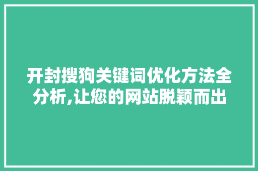 开封搜狗关键词优化方法全分析,让您的网站脱颖而出