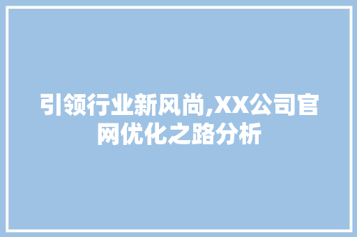 引领行业新风尚,XX公司官网优化之路分析