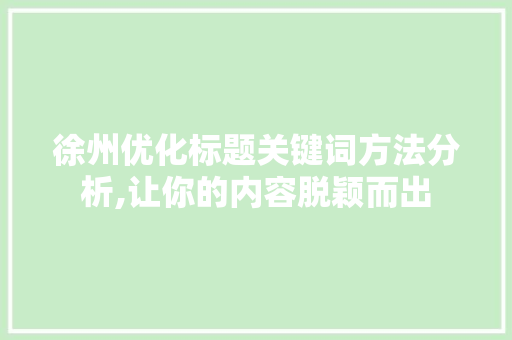 徐州优化标题关键词方法分析,让你的内容脱颖而出