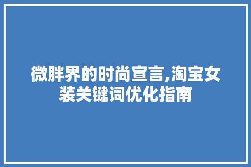 微胖界的时尚宣言,淘宝女装关键词优化指南