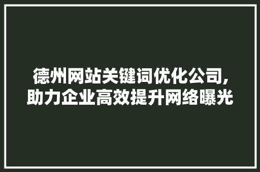 德州网站关键词优化公司,助力企业高效提升网络曝光度