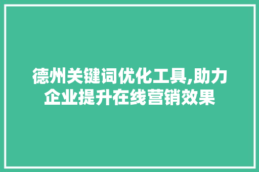 德州关键词优化工具,助力企业提升在线营销效果