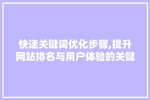 快速关键词优化步骤,提升网站排名与用户体验的关键