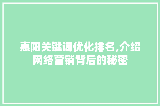 惠阳关键词优化排名,介绍网络营销背后的秘密