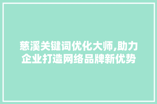 慈溪关键词优化大师,助力企业打造网络品牌新优势