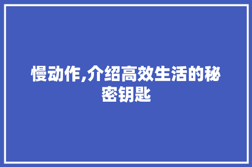 慢动作,介绍高效生活的秘密钥匙