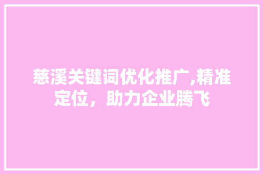 慈溪关键词优化推广,精准定位，助力企业腾飞