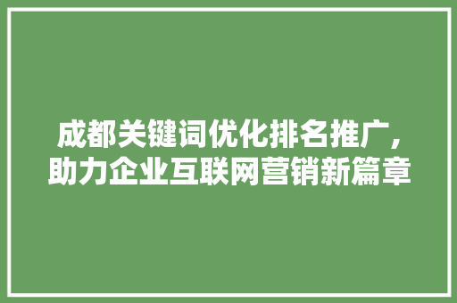成都关键词优化排名推广,助力企业互联网营销新篇章