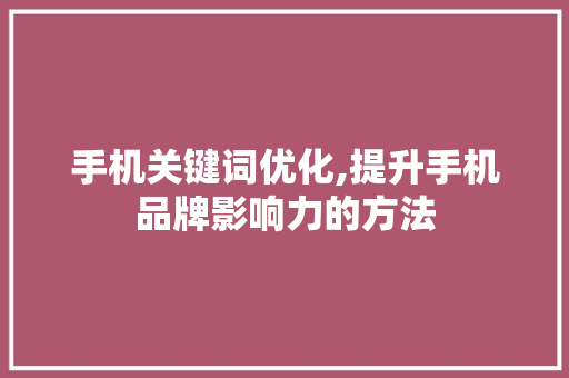 手机关键词优化,提升手机品牌影响力的方法