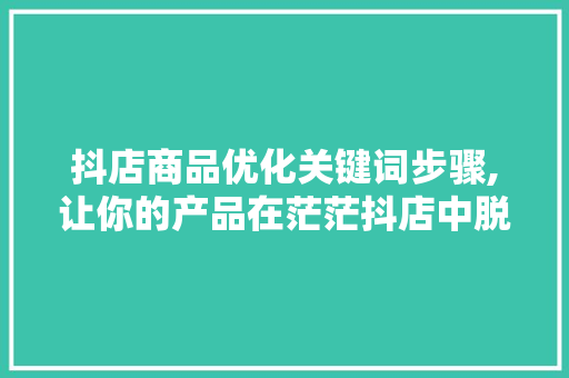 抖店商品优化关键词步骤,让你的产品在茫茫抖店中脱颖而出