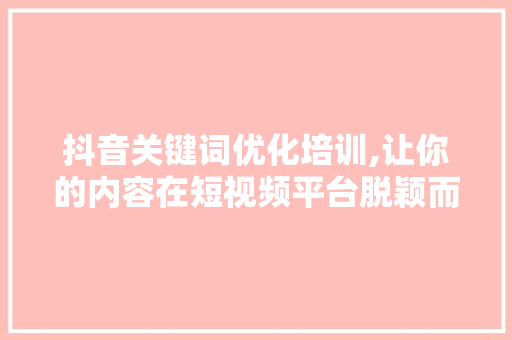 抖音关键词优化培训,让你的内容在短视频平台脱颖而出