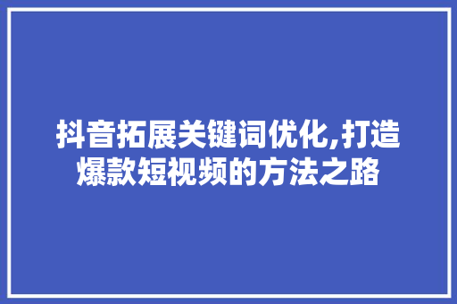 抖音拓展关键词优化,打造爆款短视频的方法之路