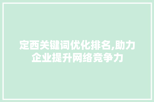定西关键词优化排名,助力企业提升网络竞争力