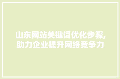 山东网站关键词优化步骤,助力企业提升网络竞争力