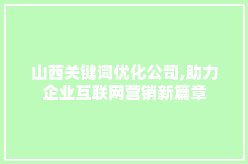 山西关键词优化公司,助力企业互联网营销新篇章