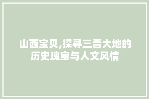 山西宝贝,探寻三晋大地的历史瑰宝与人文风情