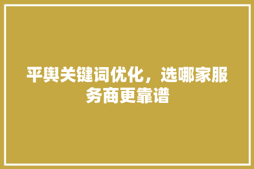 平舆关键词优化，选哪家服务商更靠谱