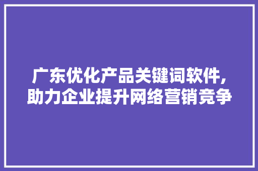 广东优化产品关键词软件,助力企业提升网络营销竞争力