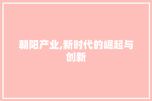 朝阳产业,新时代的崛起与创新