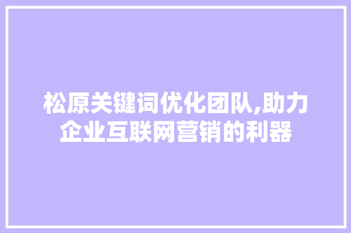松原关键词优化团队,助力企业互联网营销的利器