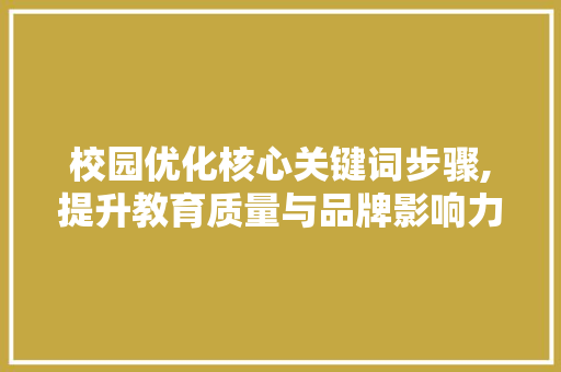 校园优化核心关键词步骤,提升教育质量与品牌影响力的新路径