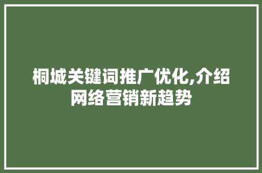 桐城关键词推广优化,介绍网络营销新趋势