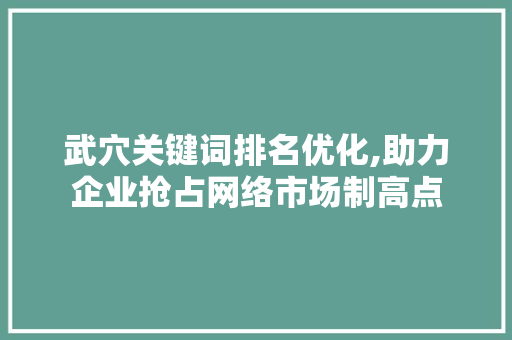 武穴关键词排名优化,助力企业抢占网络市场制高点