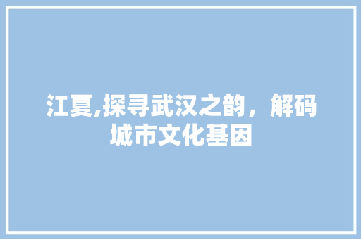 江夏,探寻武汉之韵，解码城市文化基因