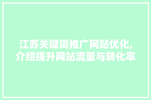 江苏关键词推广网站优化,介绍提升网站流量与转化率的方法
