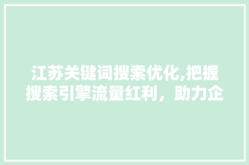 江苏关键词搜索优化,把握搜索引擎流量红利，助力企业腾飞