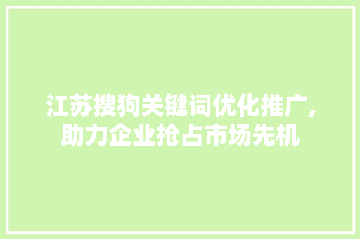 江苏搜狗关键词优化推广,助力企业抢占市场先机