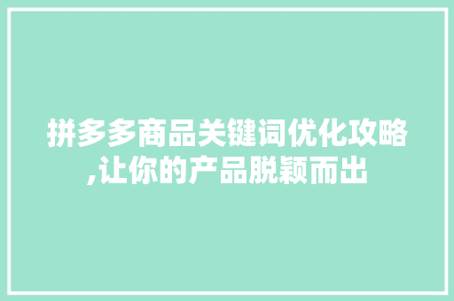 拼多多商品关键词优化攻略,让你的产品脱颖而出