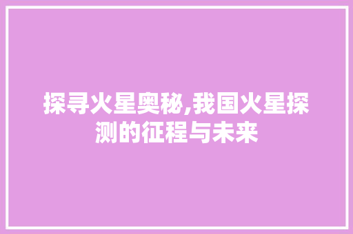 探寻火星奥秘,我国火星探测的征程与未来