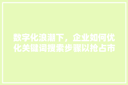 数字化浪潮下，企业如何优化关键词搜索步骤以抢占市场先机