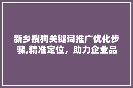 新乡搜狗关键词推广优化步骤,精准定位，助力企业品牌腾飞