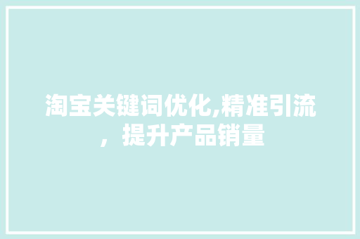 淘宝关键词优化,精准引流，提升产品销量
