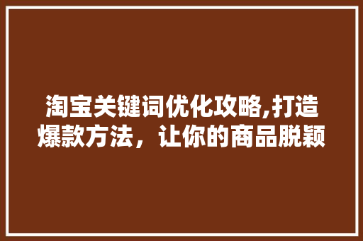 淘宝关键词优化攻略,打造爆款方法，让你的商品脱颖而出