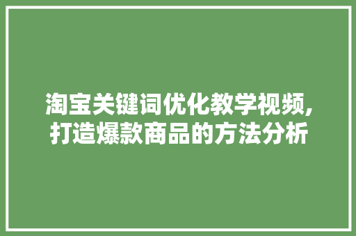 淘宝关键词优化教学视频,打造爆款商品的方法分析