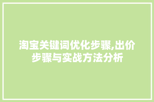 淘宝关键词优化步骤,出价步骤与实战方法分析