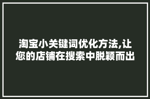 淘宝小关键词优化方法,让您的店铺在搜索中脱颖而出