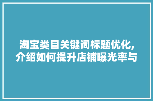 淘宝类目关键词标题优化,介绍如何提升店铺曝光率与转化率