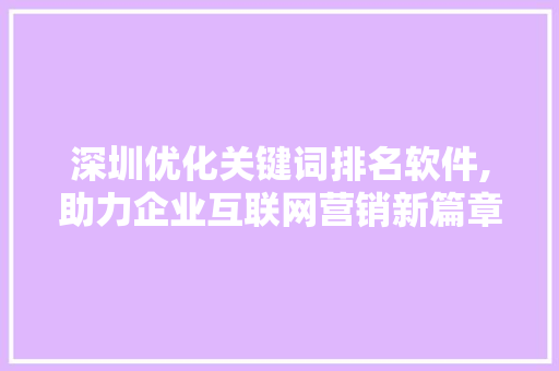 深圳优化关键词排名软件,助力企业互联网营销新篇章