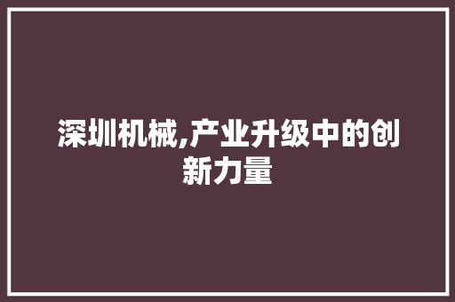 深圳机械,产业升级中的创新力量