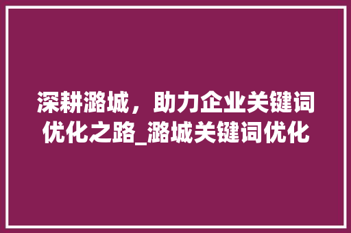 深耕潞城，助力企业关键词优化之路_潞城关键词优化公司引领行业新风向