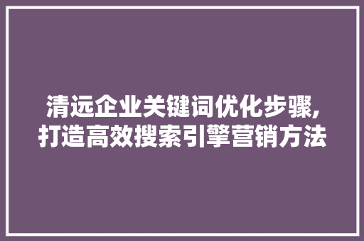清远企业关键词优化步骤,打造高效搜索引擎营销方法