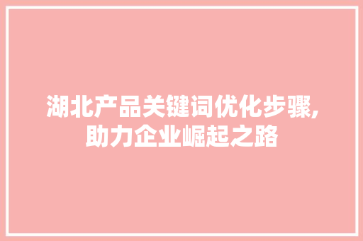 湖北产品关键词优化步骤,助力企业崛起之路