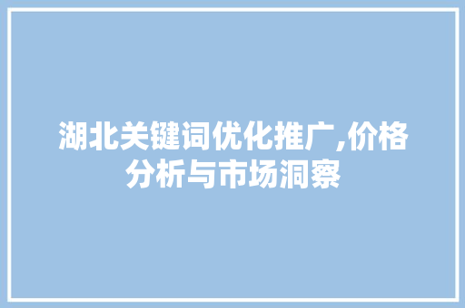 湖北关键词优化推广,价格分析与市场洞察