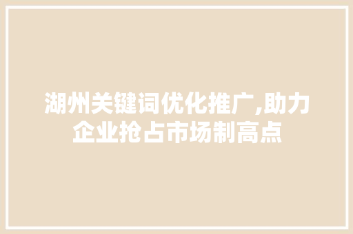 湖州关键词优化推广,助力企业抢占市场制高点