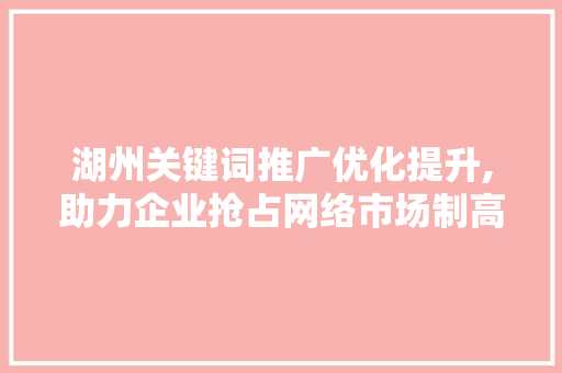 湖州关键词推广优化提升,助力企业抢占网络市场制高点